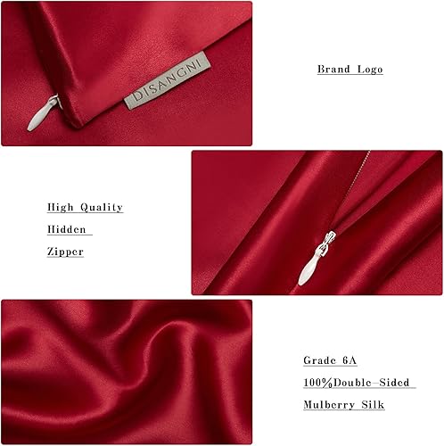 Vista 139 de DISANGNI Funda de almohada de seda de morera 100% natural para cabello y piel con cremallera oculta, 22 momme ambos lados