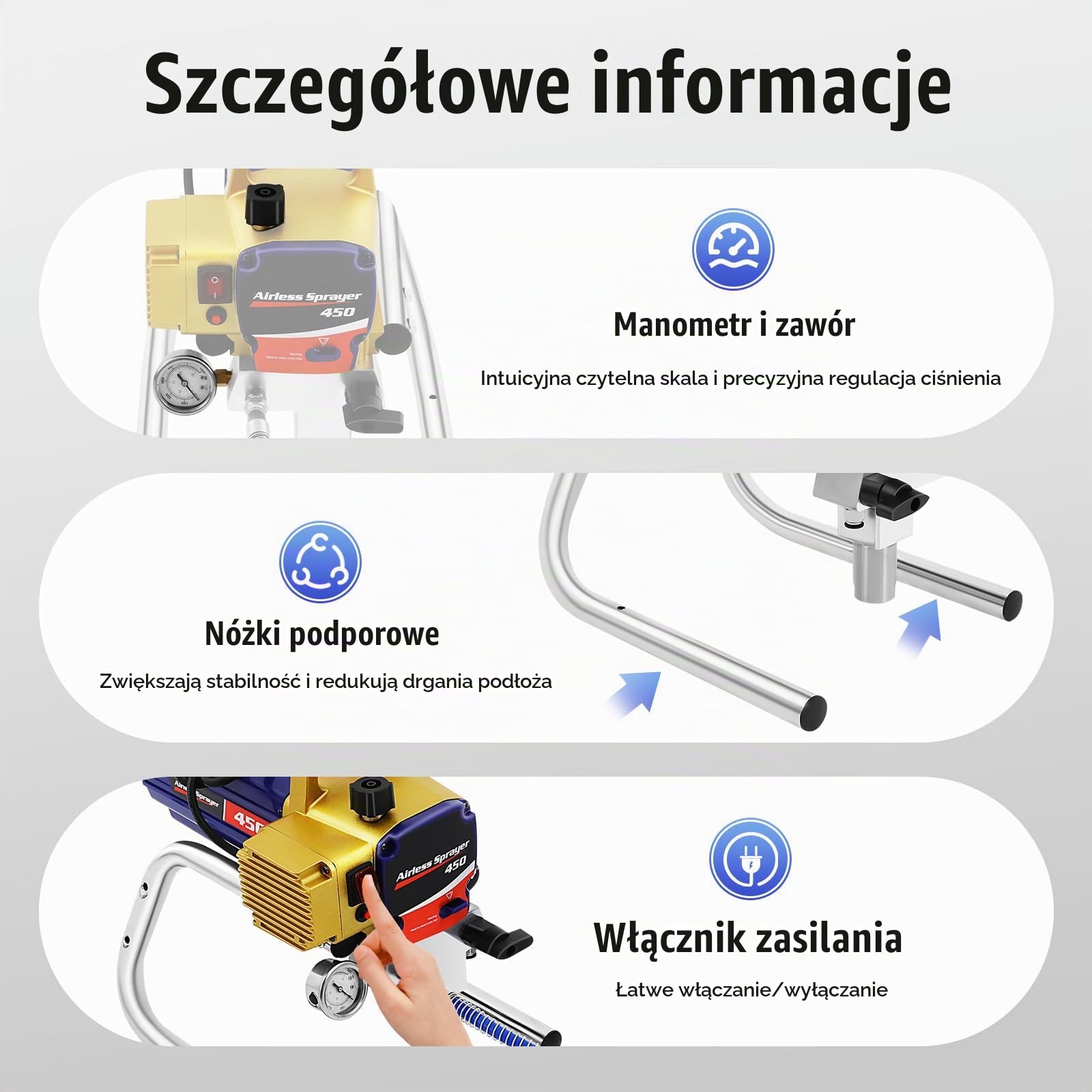 Airless urządzenie natryskowe do farby, system natryskowy 3300 psi, wąż wysokociśnieniowy 8 m, 2,2 l/min, bezpowietrzny opryskiwacz do domu, na zewnątrz i wewnątrz, do projektów malarskich DIY