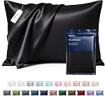 MR&HM Oreiller satin pour cheveux et peau, Oreil satin en soie 2 Pack, Queen Taille étuis d'oreiller Ensemble de 2, Couverture oreiller soyeuse avec fermeture d'enveloppe (20x30, Noir)