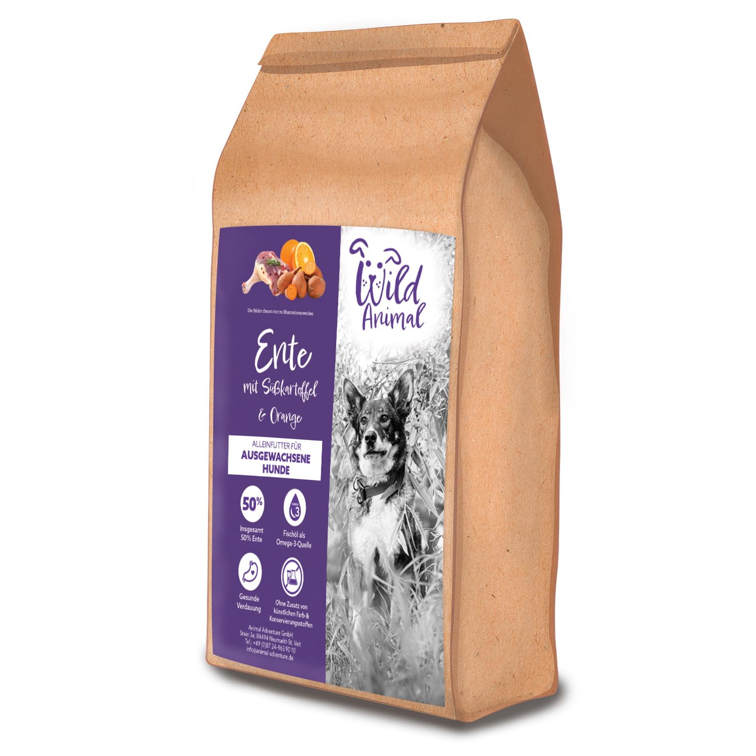 Wild Animal - Premium Hundefutter - Ente mit Skartoffel & Orange,  Trockenfutter, getreidefrei, 1er Pack (1 x 12kg) : Amazon.de: Haustier