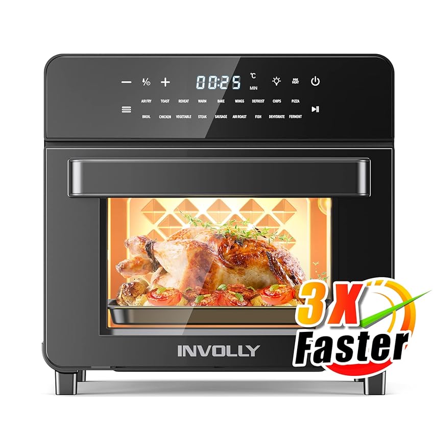 Immagine del prodotto Involly Friggitrice ad Aria 15L, 18 in 1 Mini Forno ad Aria Calda con Struttura Tripla, per Pizza, Fornetto Elettrico in Acciaio Inox, Cottura Rapida, Meno Olio, 4 Accessori e 26 Ricette, 1600W