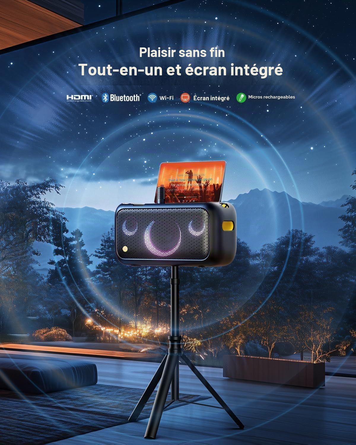 Ikarao Support d'Enceinte réglable 91-119 cm, Trépied robuste en acier au carbone, embout 35 mm, charge 30 kg, pied portable pour machine karaoké, système PA, DJ et fête, Noir