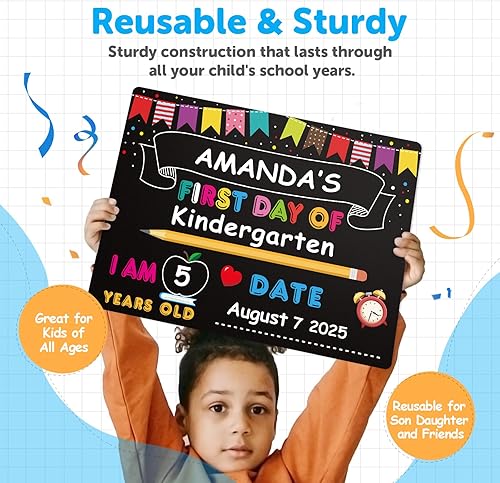 Miniatura 5 de PETCEE Cartel de pizarra para el primer día de escuela  11 x 14 pulgadas, de doble cara, reutilizable y borrable, 1er primer y último día de