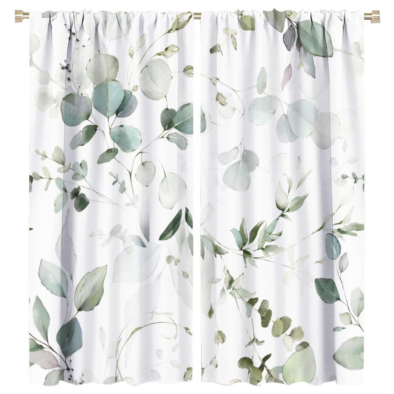 Eucalyptus Curtains Green Leaves Branches Spring Botanical Blackout Print Rod Pocket Window Drapes for Bedroom Living Room 63x72in