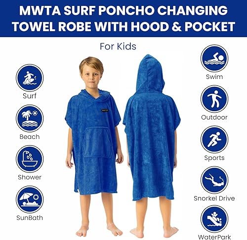 Miniatura 4 de MWTA Poncho de surf con capucha, traje de neopreno de microfibra gruesa que cambia con bolsillo para deportes acuáticos, hombres y mujeres