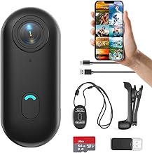 H7 64GB 1080P Thumb Action Camera, Mini Body Cameras, Wearable Pocket Vlogging Camera with Magnetic Lanyard, Small Portable Body Cam Helmet Cam for Work, Cycling, Travel, Pet Walking