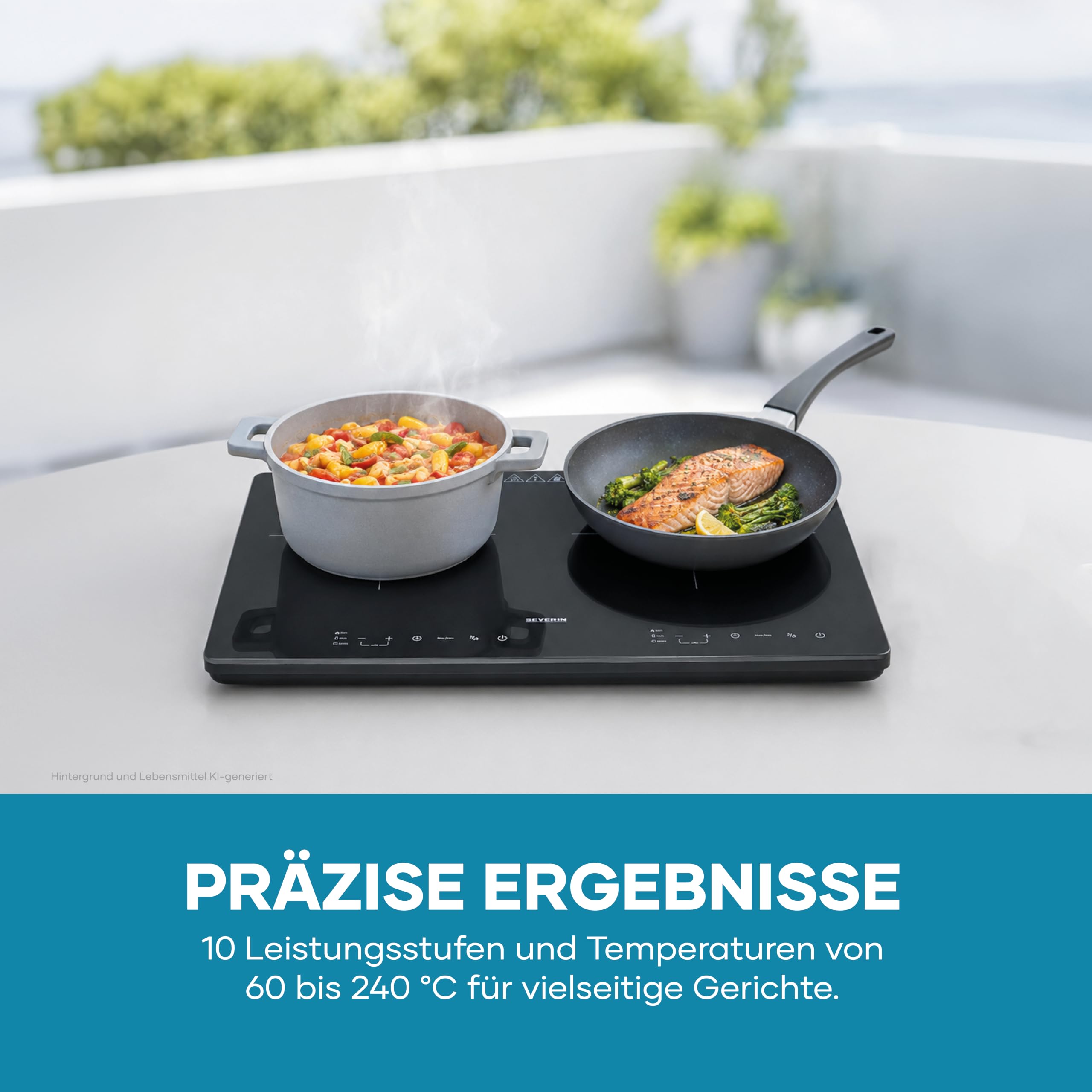 Severin Doppel-Induktionskochplatte 2 Platten, kratzfeste Glaskeramik-Kochfelder, matt, 10 Leistungsstufen, Touch-Display, Timerfunktion, automatische Abschaltung, 3.400W, schwarz, Glas, DK 1033