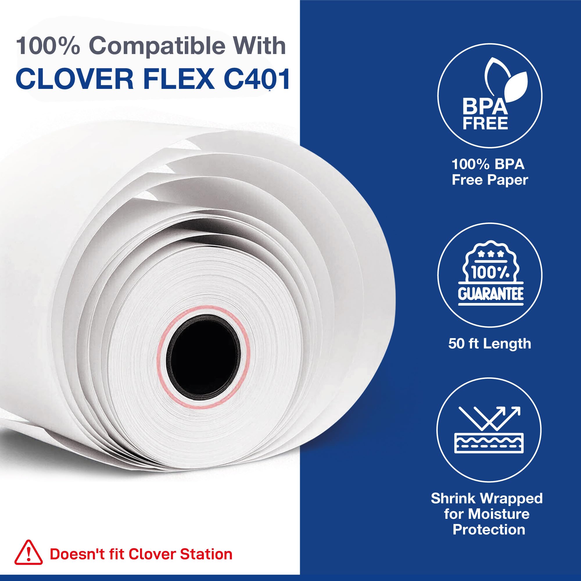 Papel térmico de 2 1/4 x 50-55 GSM, paquete de 10, rollos de papel multiusos para recibos para sistemas POS, rollos de papel blanco para tarjetas de crédito
