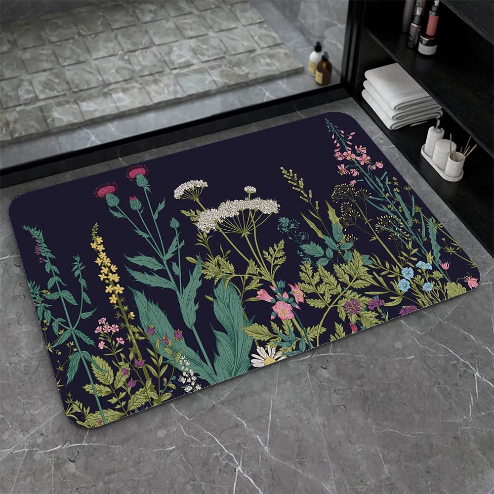 ZHUZHISHAN Diatomaceous Earth Bath Mat,Wild Flowers Non-Slip Volume Super Absorbent Fast Drying for Bathroom Kitchen Door mat,Eco-Friendly Easy to Clean 17×27.5Inch (43 * 70cm) — image 1