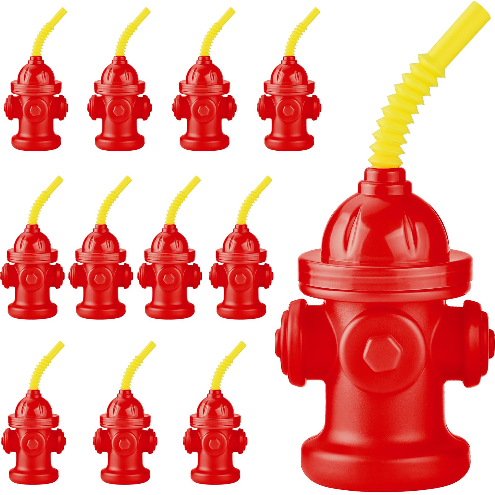 ALINK 12 PCS Fire Hydrant Cups with Lids and Straws for Fire Party Decorations, 10 oz Plastic Kids Party Favor Cups, Firefighter Firetruck Birthday Party Decorations, Red Dog Party Supplie