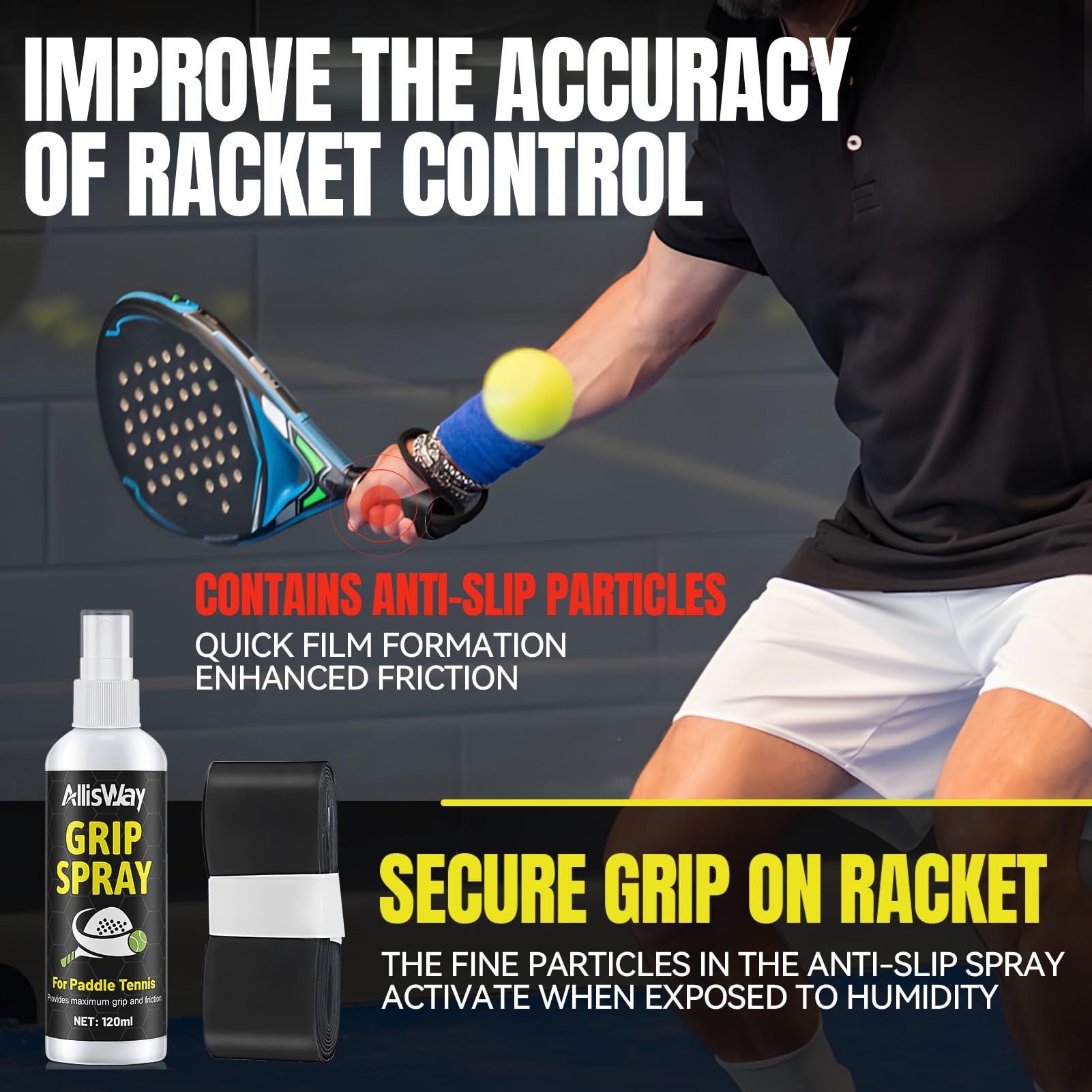 Grip Spray, Spray Anideslizante Padel, Grips Padel, Grip Pole Dance, Adecuado para Pala de Padel, Guantes de Portero, Equipamiento de Fitness, Antideslizante y Absorbente de Sudor, 120 ml
