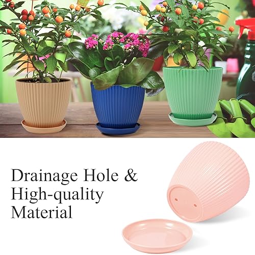 Miniatura 6 de MUXINCAMP Macetas grandes de 7 pulgadas, paquete de 6 macetas con orificio de drenaje y bandeja platillo, maceta de plástico para plantas de
