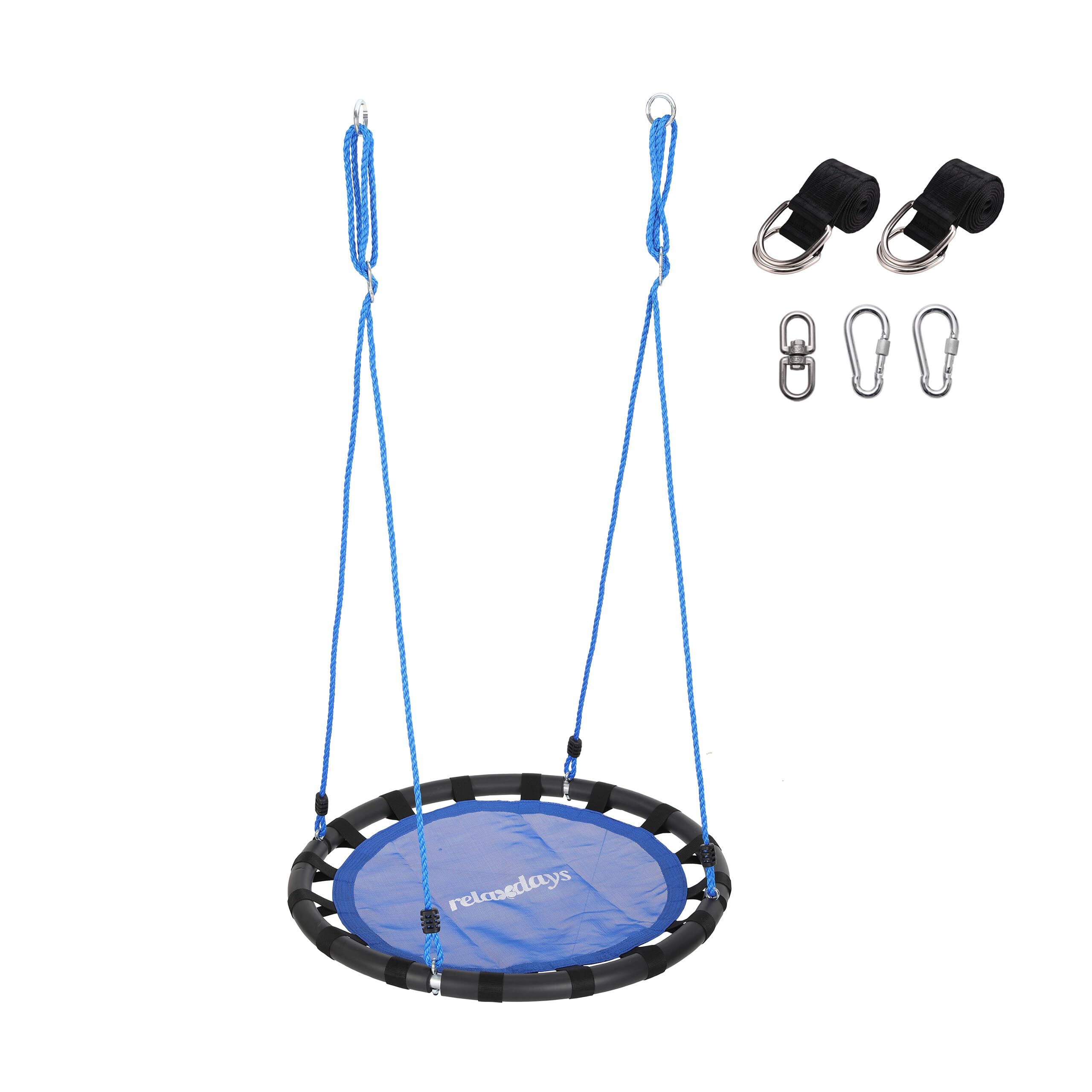Relaxdays Blue Round Nest Swing With Straps & Carabiners, Adjustable, Outdoor, Ø 80 Cm, 100 Kg,