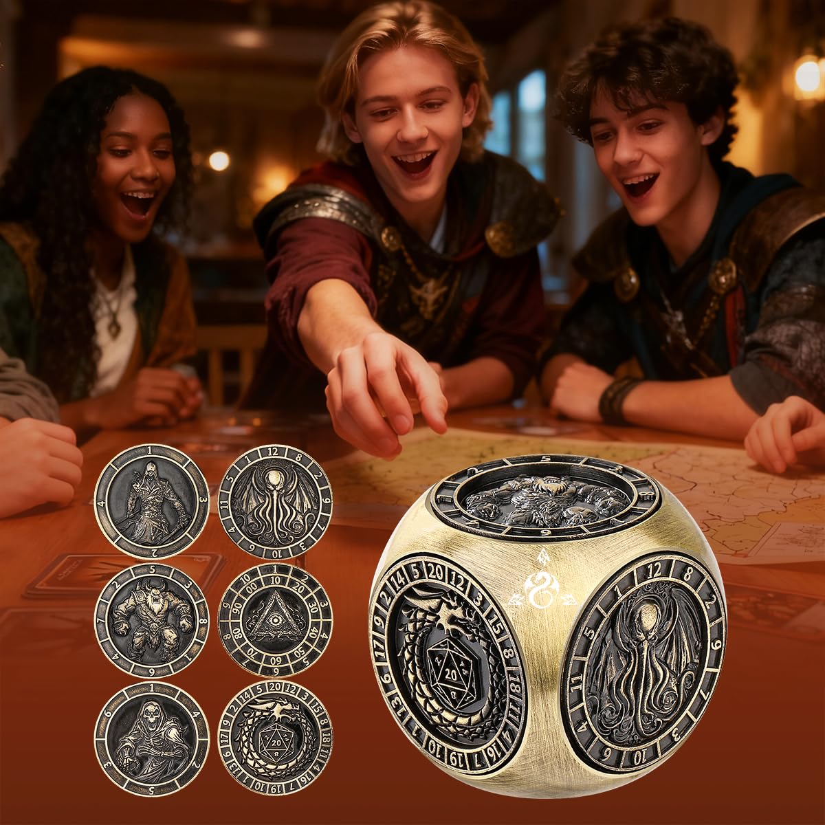 DND Fingertip Spinner Dice, Polyhedral Rotating Game Dice, 7-in-1 Metal Dice Set including 3D Pattern - Image 2
