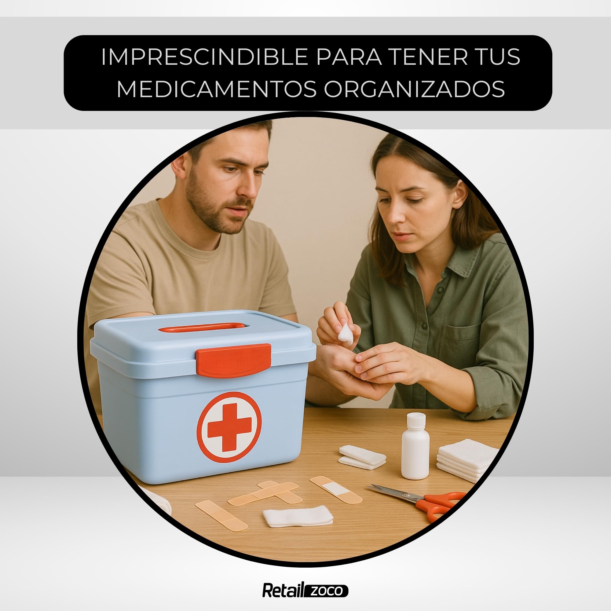 TECHZOCO Caja Medicamentos para Botiquín de Primeros Auxilios y Medicinas, Caja botiquín con tapa y asas, Porta medicinas, Botiquin farmacia, 35.5 cm largo x 21 cm alto x 23 cm fondo, 8 Litros