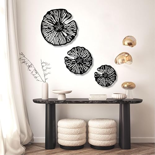 Miniatura 5 de Fayholy Arte de pared de metal, decoración geométrica de dólar de arena, arte geométrico de pared de metal, decoración de pared de metal, 3 piezas