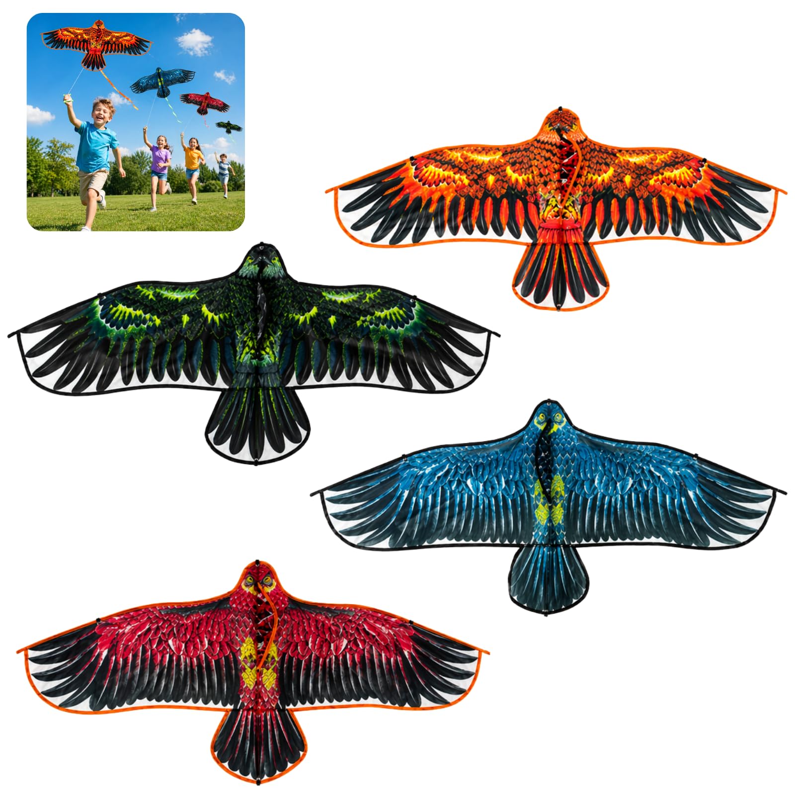 Flying Eagle Kite 1.2m x 60cm with 30m String Easy to Fly Outdoor Kite for Kids Adults Beach Garden Toy Polyester Bird Kite Fire Phoenix Jungle Hawk Ocean Falcon Sunset Eagle - 1x Random
