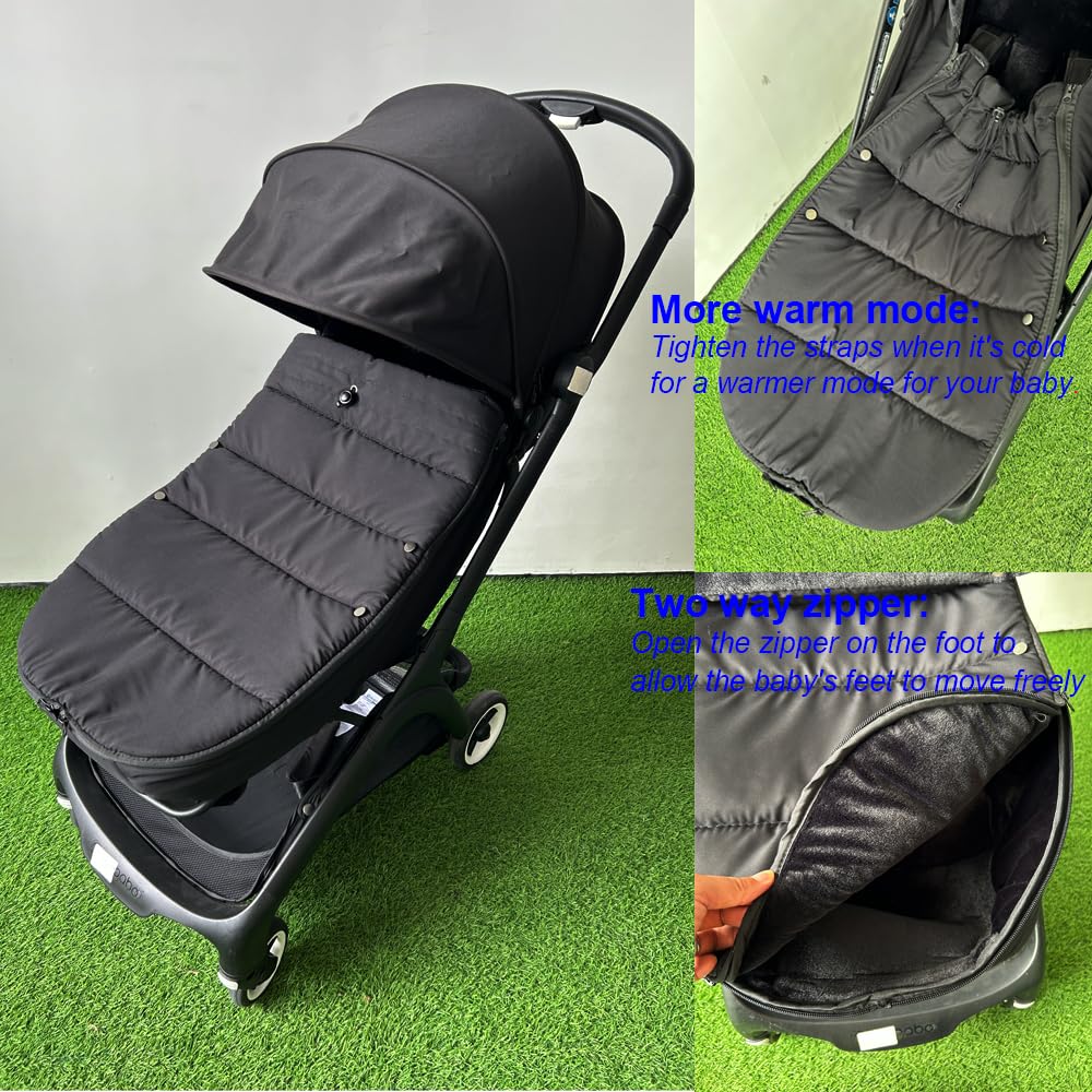 Kinderwagenzubehör Winterfußsack kompatibel mit Bugaboo Butterfly Kinderwagen, warmer Schlafsack für Bugaboo Bee Kinderwagen, regenfester Stoff, Schwarz , 45x90 cm