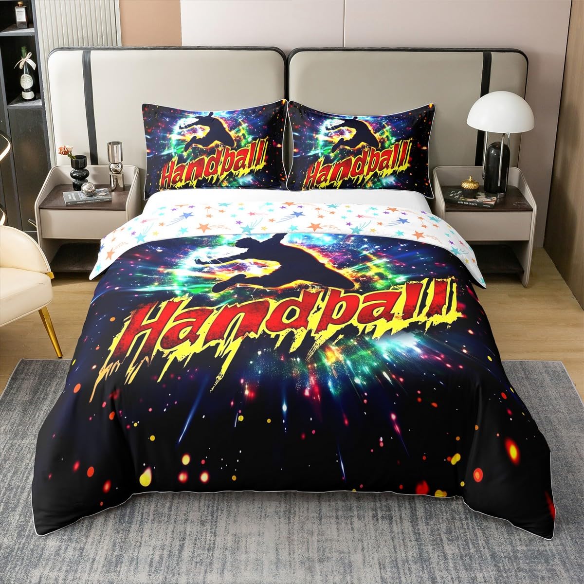 Housse de couette handball 140x200 cm en coton respirant avec sa taie d'oreiller assortie
