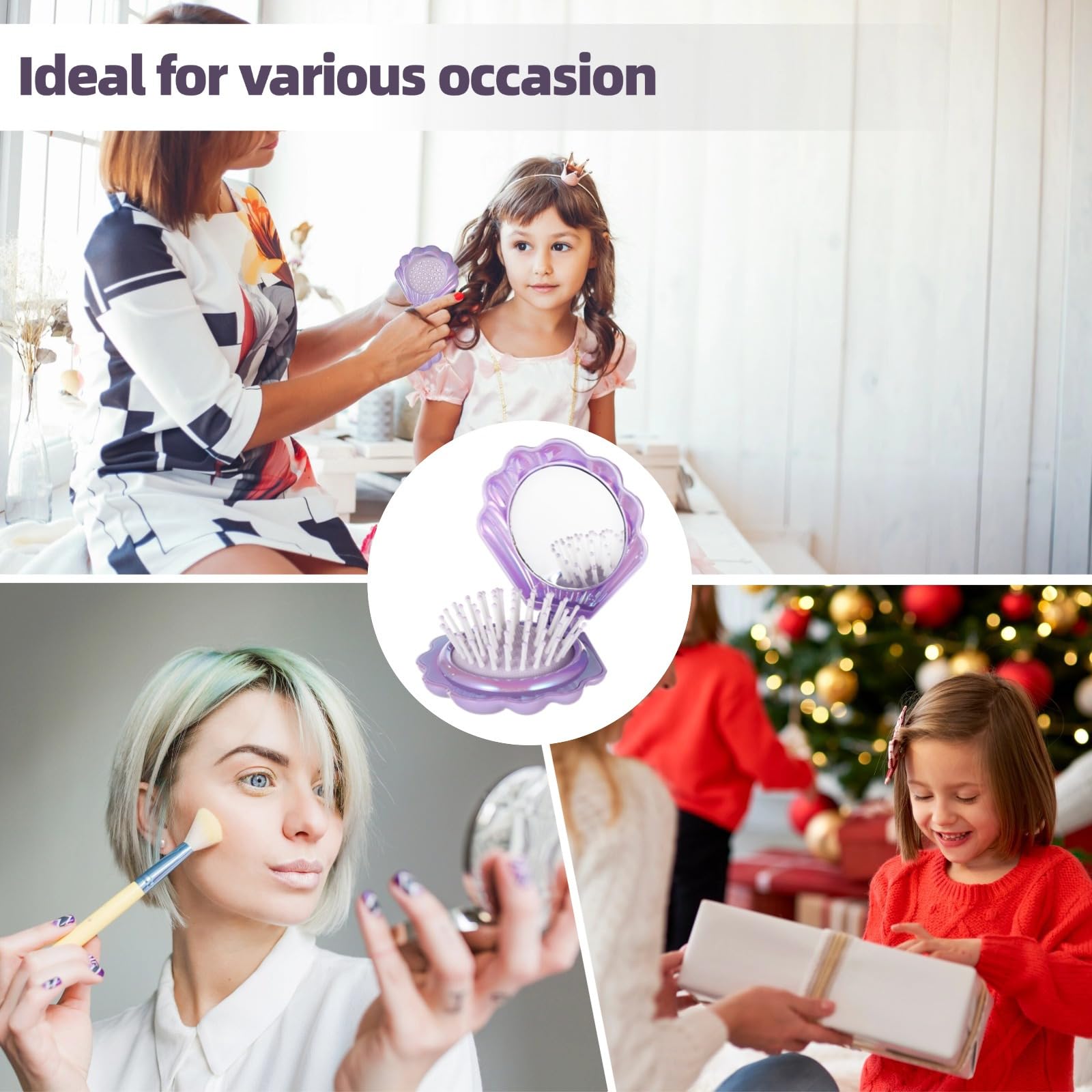 Spiegelkamm 12 Stück, 2-in-1 faltbare tragbare Haarbürste, Design Perlglanz, Kopfhaut-Massage-Borsten, Reise-Kompakt-Entwirrer-Set, ideal für Geschenke, Partygeschenke