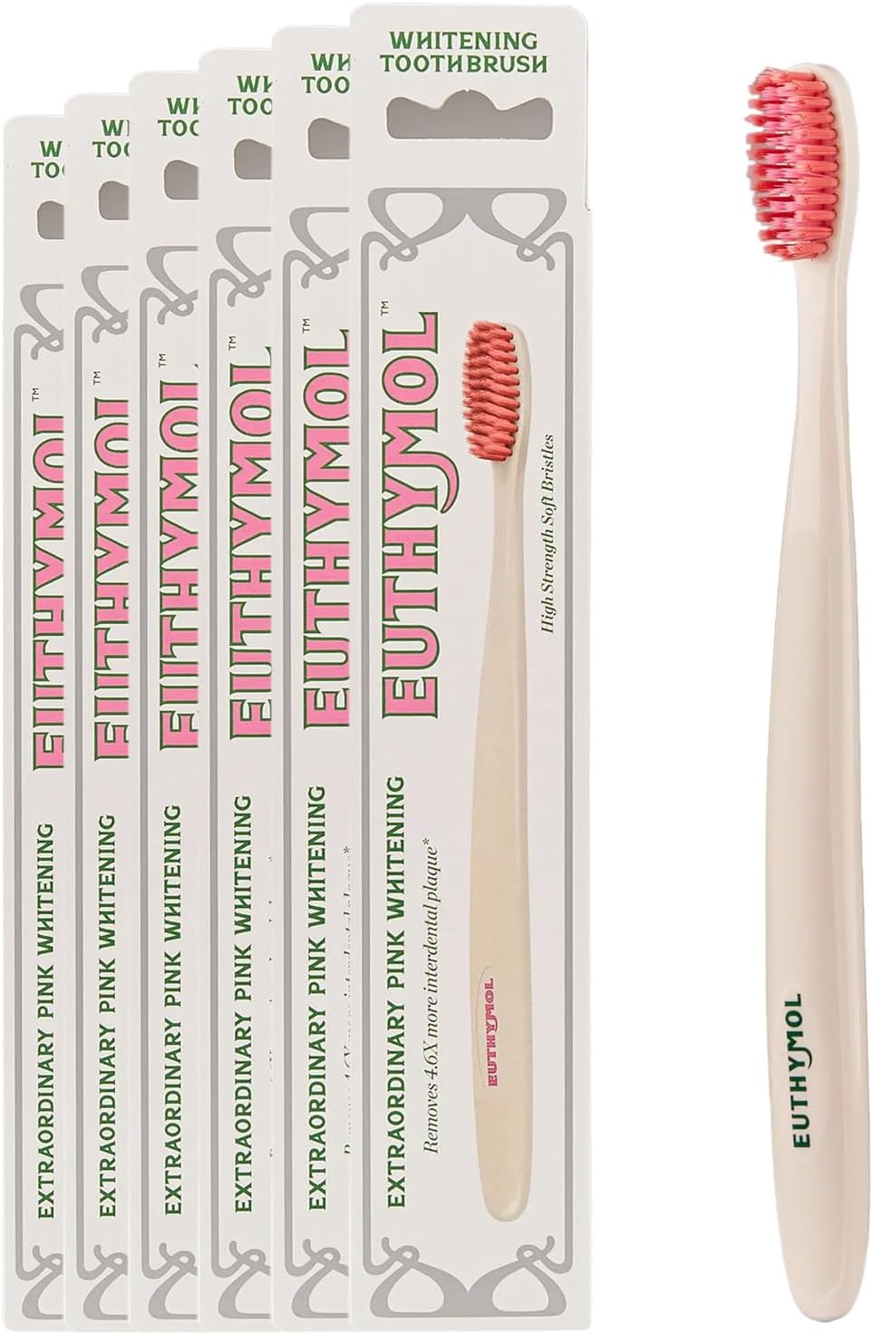 Whitening Toothbrush (White, 6 Count) - Premium Soft Dual-Tension Bristles. Advanced Plaque Removal, Stain Reduction.