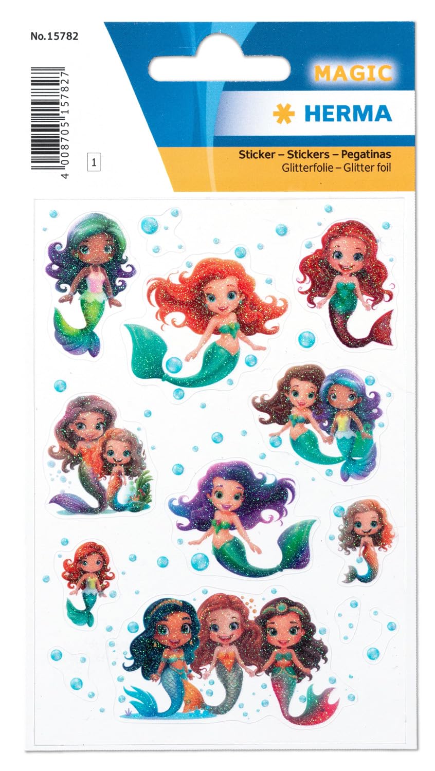 HERMA Mermaid Stickers, Girls Glitter Stickers for Children and Toddlers, Children's Sticker with Mermaid Motif for Sticker Album Scrapbook Photo Album Gift Birthday Decoration Letters Crafts