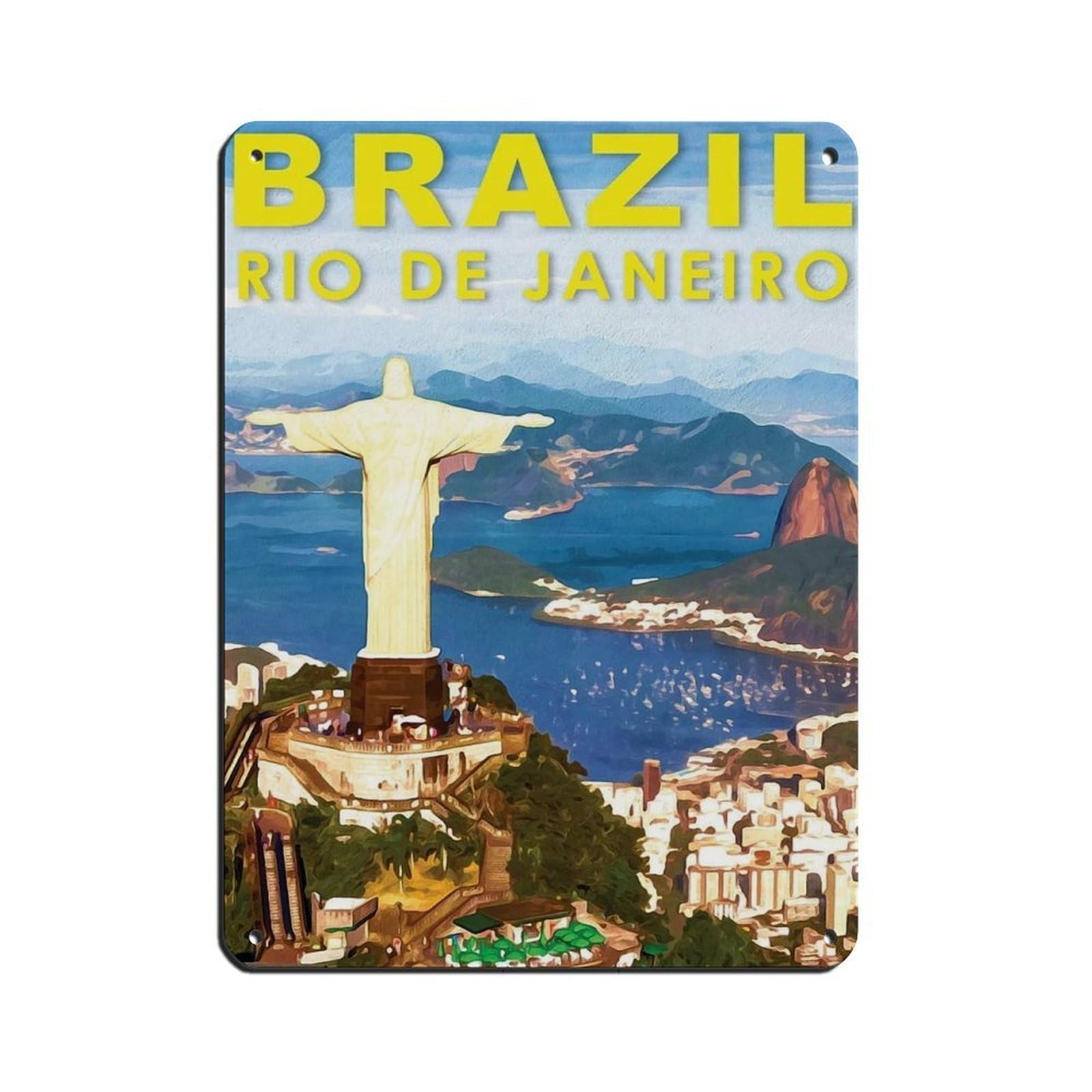 Rio De Janeiro Travel Poster, Brazil Poster Tin Sign Vintage Metal Pub Club Cafe Bar Home Wall Art Decoration Poster Retro 12x16inch(30x40cm)