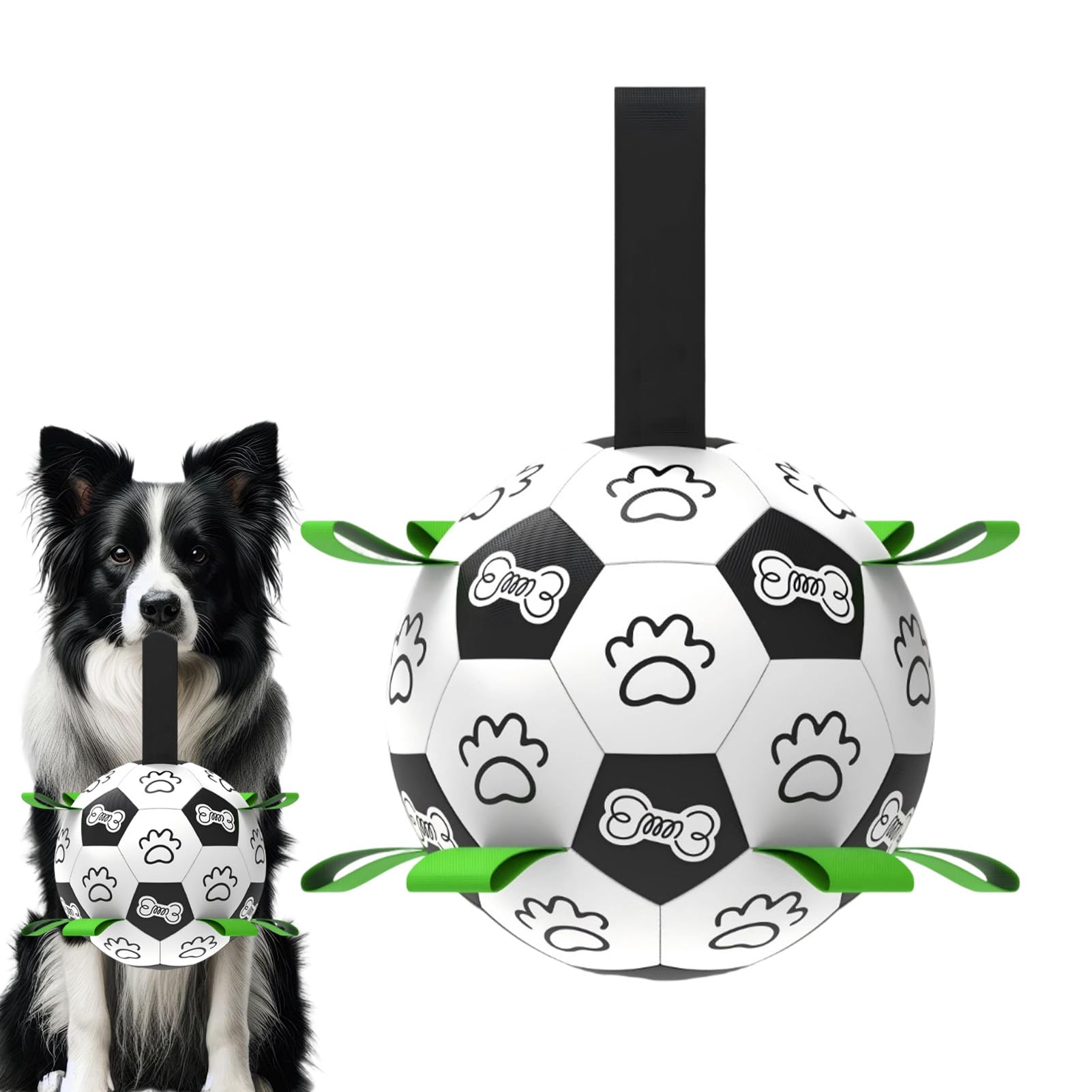Meriviva Dog Football with Grab Tags, Interactive Dog Toy Balls, Durable High Bounce Floating Toy Football for Small Medium Dogs Indoor Outdoor Play (Medium)
