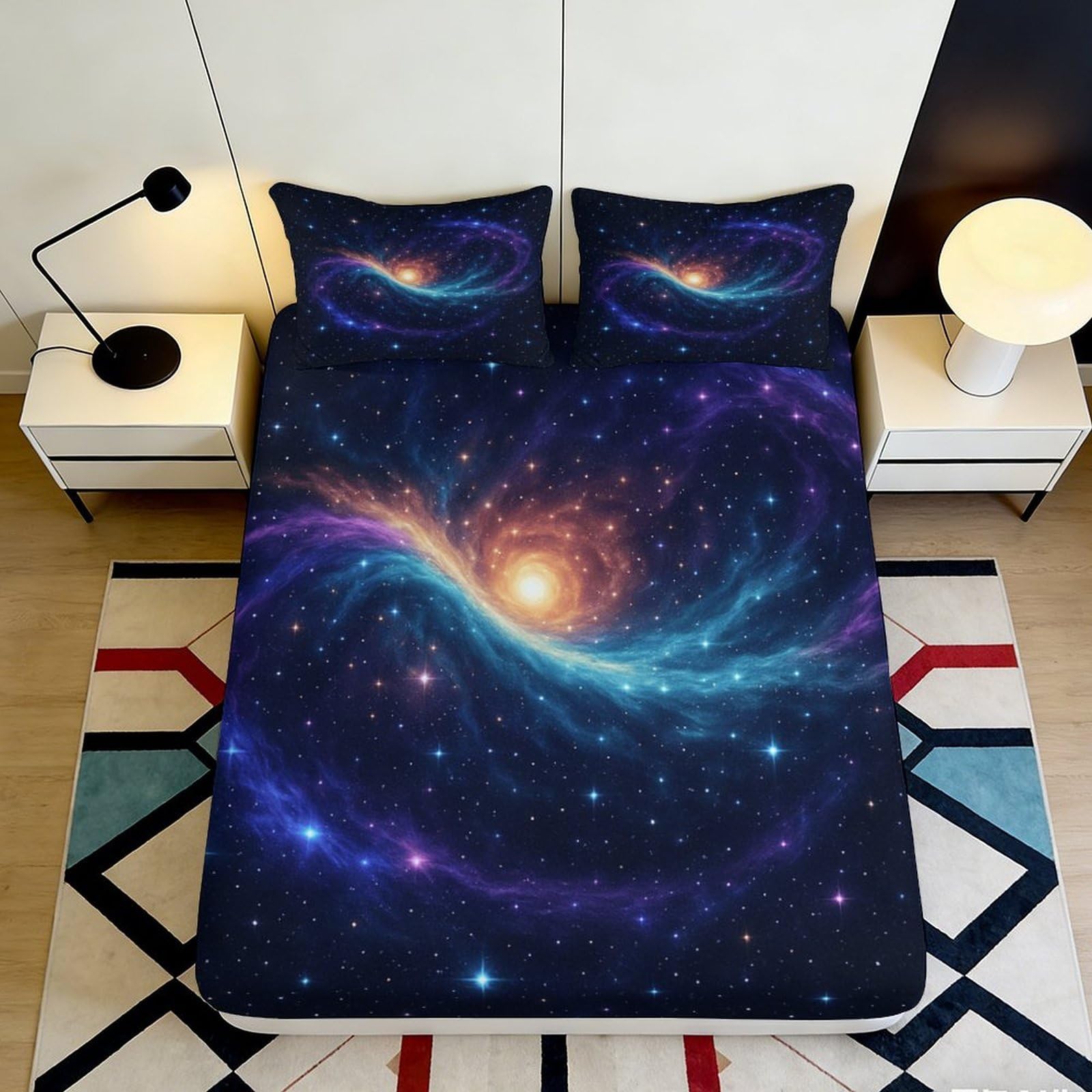 3D Printed Galaxy Starry Sky Fitted Sheet Microfiber Breathable Cosmic Nebula Mattress Cover for Bedroom Decor 90x200x25cm
