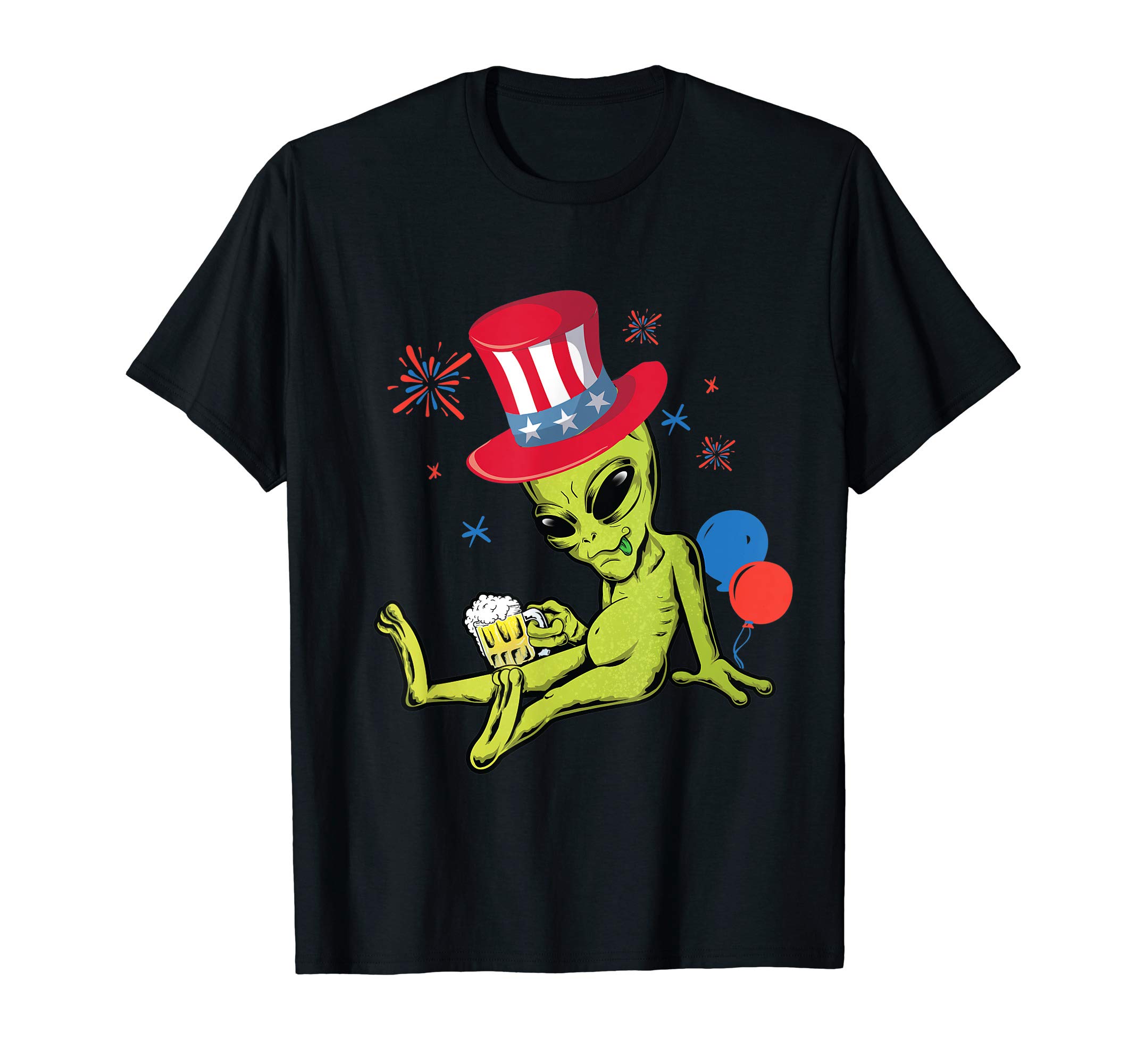 Alien Celebrating 4th Of July Uncle Sam Hat UFO Gift T-Shirt