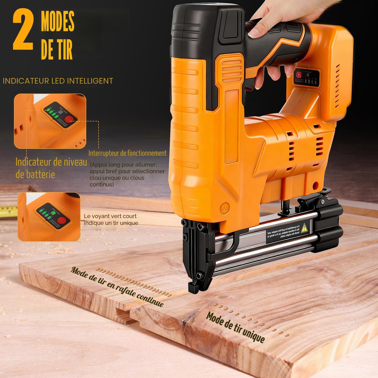 Cloueuse sans fil 18GA Compatible avec Dewalt batterie 18 V (sans batterie), 2 en 1 pistolet agrafeur cloueuse avec 1 000 clous et 1 000 agrafes pour le travail du bois, projet de bricolage