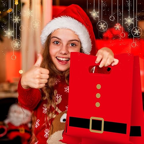 Miniatura 5 de Sadnyy Paquete de 100 bolsas de plástico para regalo de Navidad, bolsas de compras de Feliz Navidad, mercancía a cuadros de 10 x 8 pulgadas de