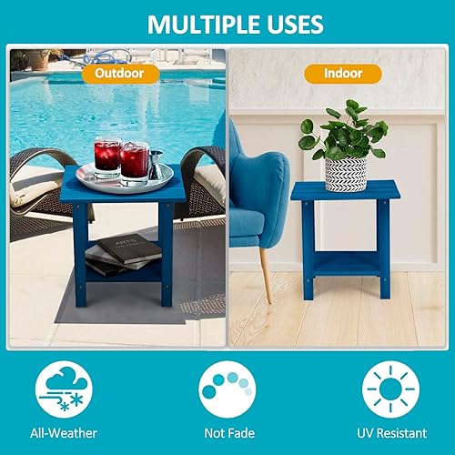 Miniatura 6 de Mesa auxiliar para exteriores de 2 niveles con veta similar a la madera, mesa auxiliar Adirondack de HDPE de 16.6 pulgadas, mesa auxiliar resistente