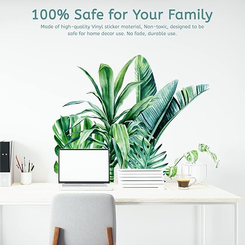 Miniatura 5 de Calcomanías de pared de hojas de palmera de selva tropical, hojas de plátano y monstera, calcomanías de vinilo para despegar y pegar, calcomanías de