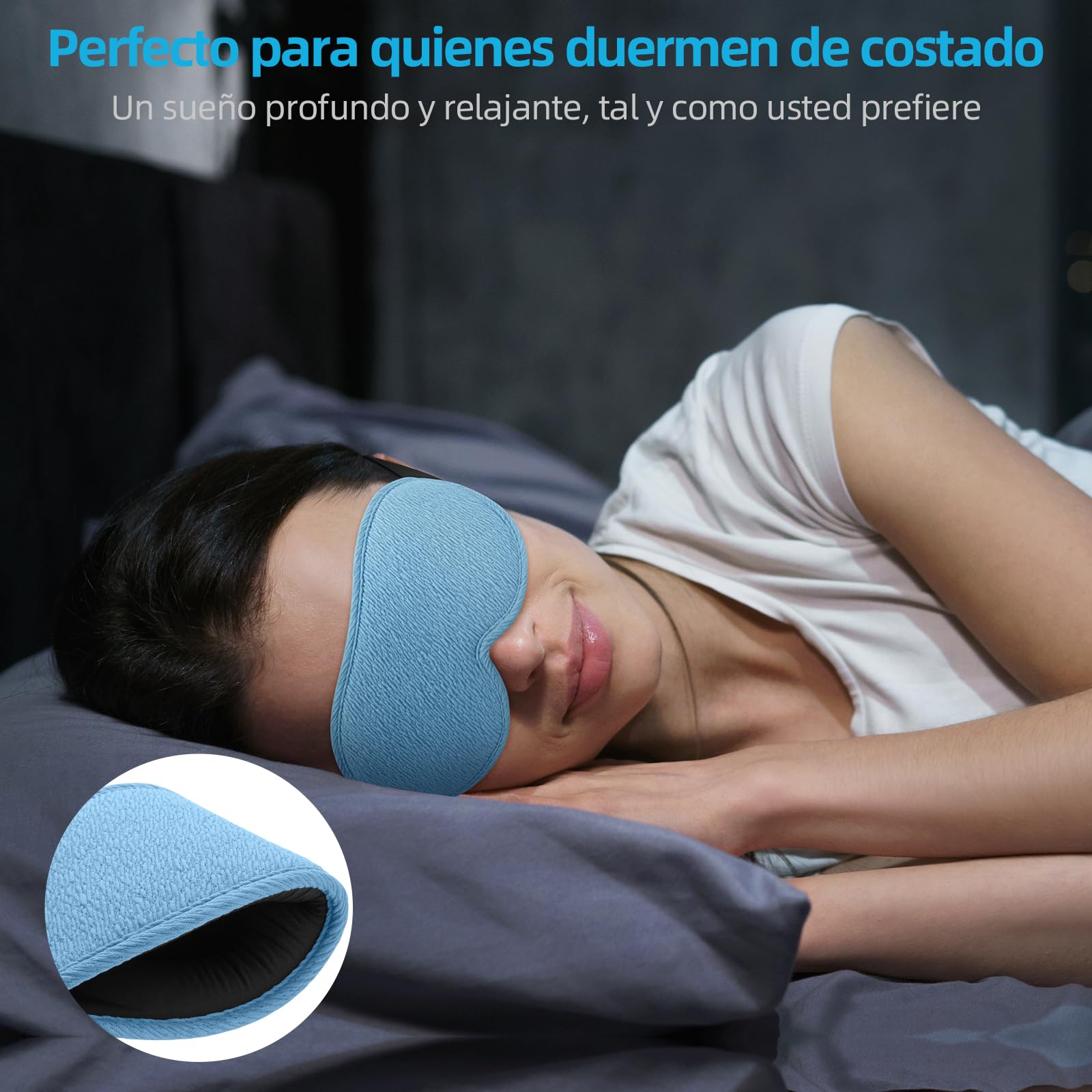 Antifaz para Dormir Innovador para Hombres y Mujeres, Máscara con Diseño que Bloquea la luz y la Claridad al 99.99%, para Dormir, Tomar una Siesta, Meditar, Descansar bien y Viajar（Azul） — view 2