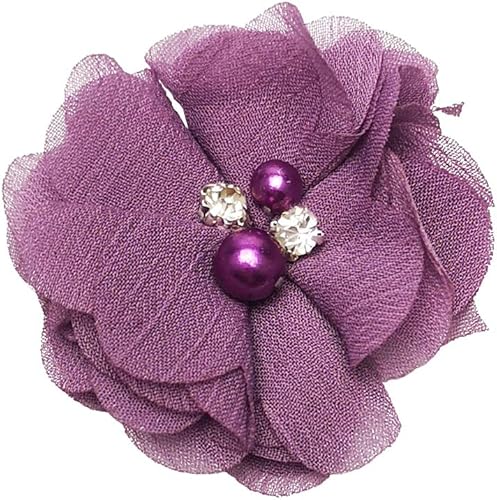 Miniatura 5 de Chenkou Craft Paquete de 12 lazos de cinta de flores de gasa con cuentas de 2-38 pulgadas (2.362 in), apliques de decoración de boda, lotes a granel