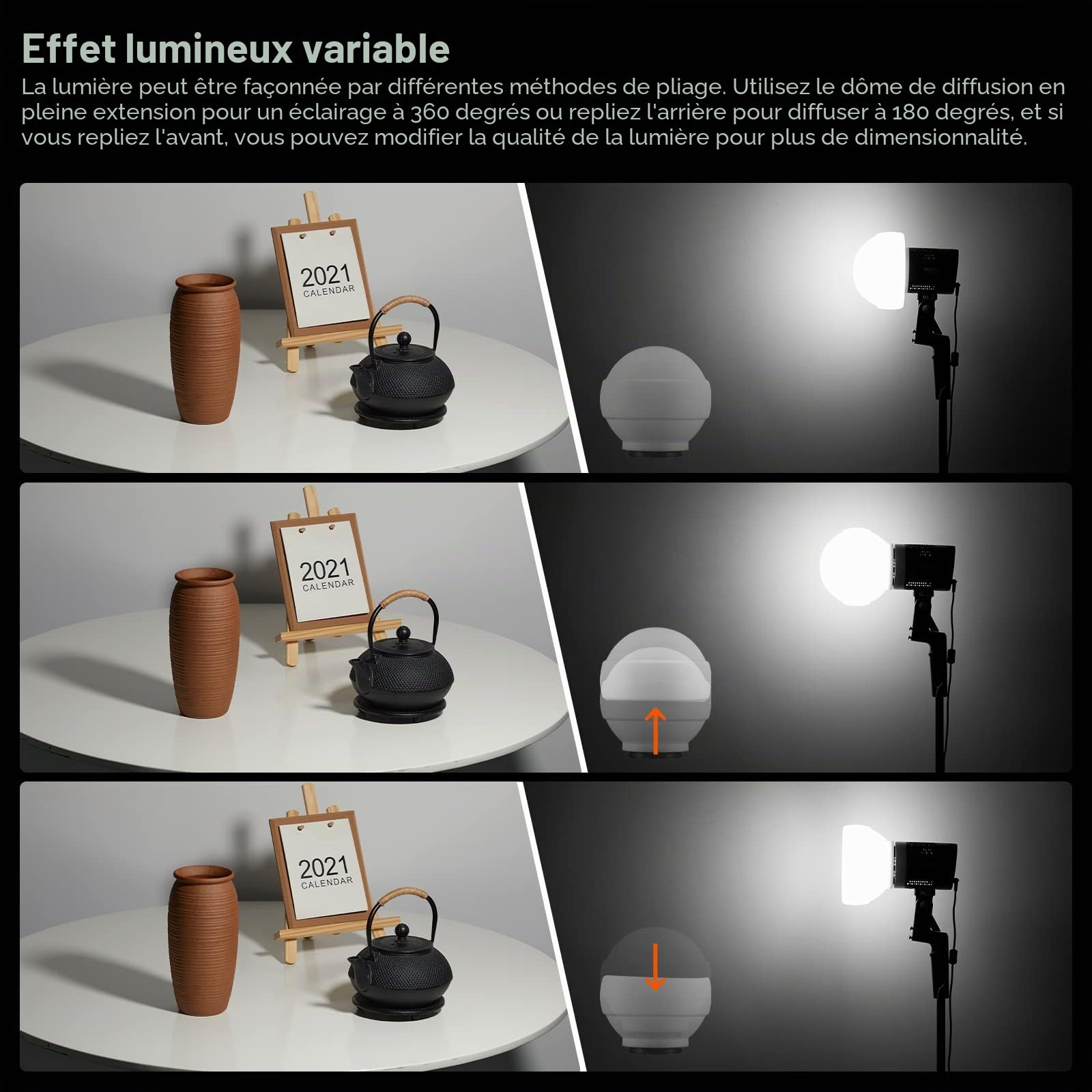 Godox ML-CD15 Kit de Dôme de Diffusion (3 Anneaux d'adaptation) Diffuseur Pliable Diffuseur de Lumière Flash,pour ML30 ML30Bi ML60 ML60Bi V1S V1C V1N V1O V1F V850III V860III AD100/200/300/4 00 Pro
