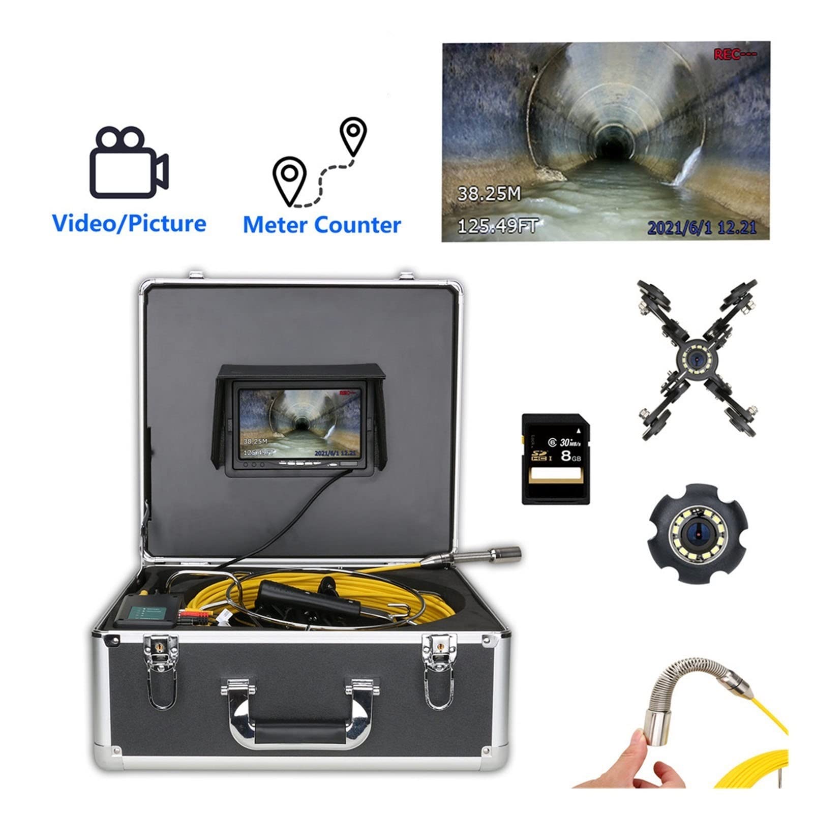KOHARA Cámara endoscópica Cable de 30/50M con Contador de medidor Cámara de inspección de tuberías de alcantarillado Tubería de alcantarillado Endoscopio Industrial Grabación de Video DVR