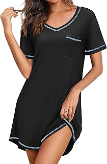 Nightgowns for Women Short Sleeve Sleep Shirts V Neck Nightshirts Soft Sleepshirt Caual T Shirt Sleepdress