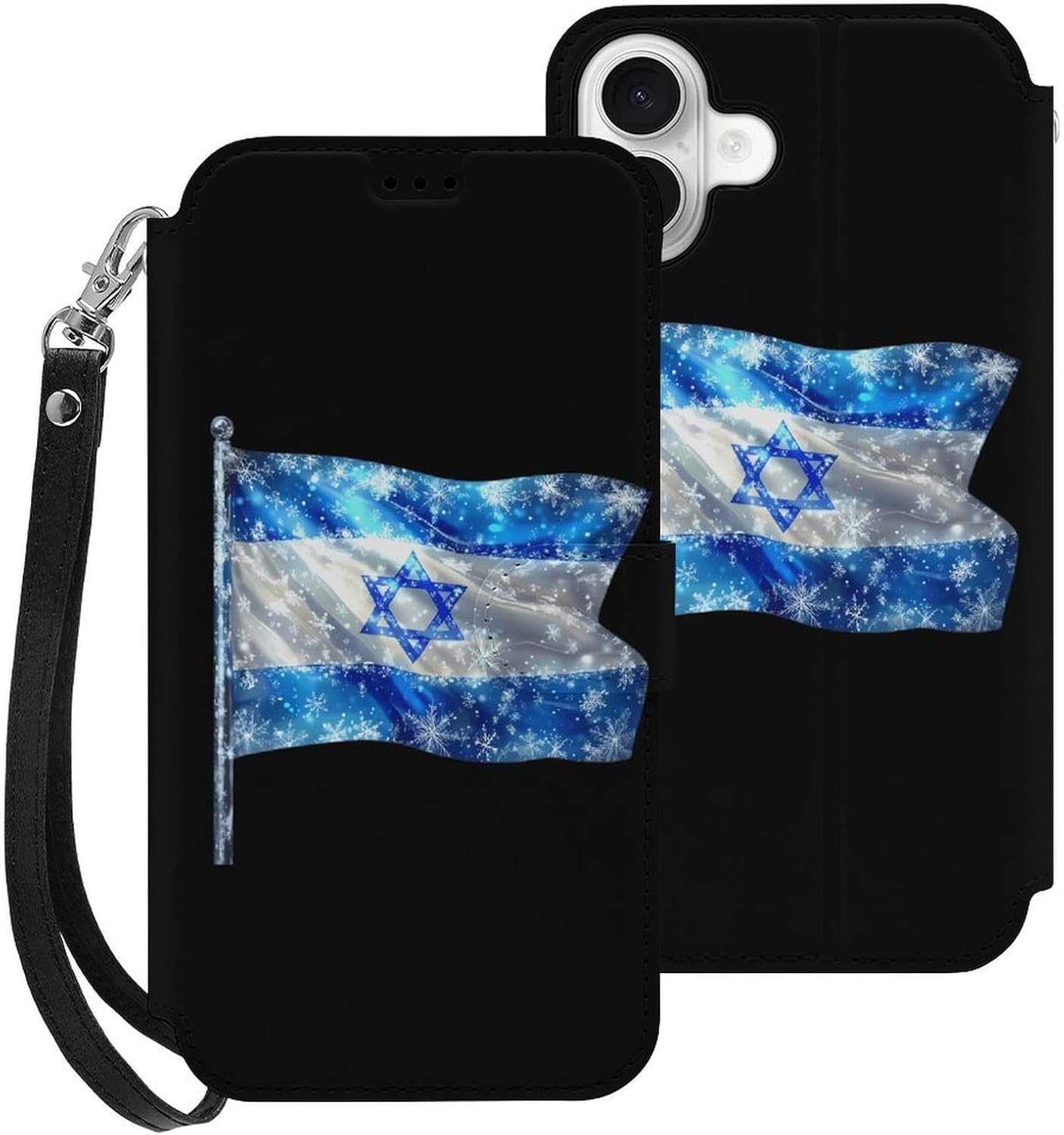 Israel Novelty Flag Compatible with iPhone 16/16 Plus/16 Pro/16 Pro Max/16 E Case Phone Wallet Card Holder Flip Cover with Wrist Strap