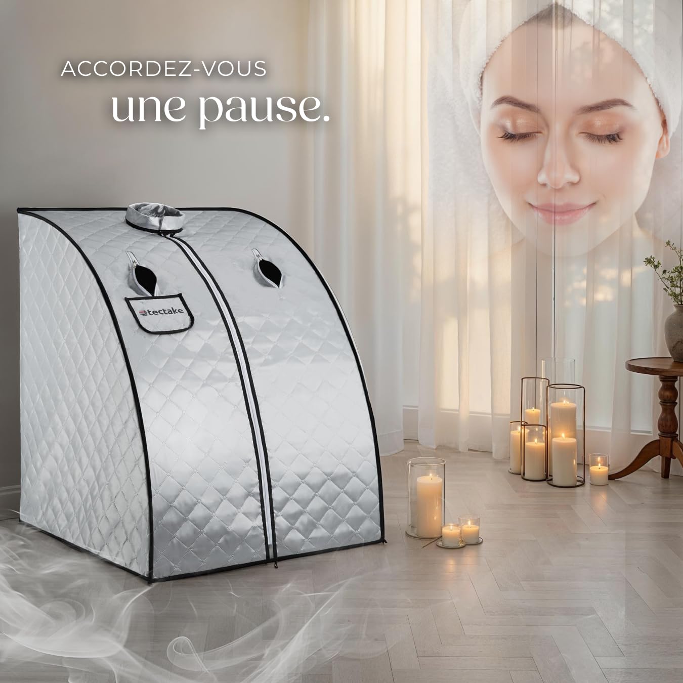 tectake® Sauna à Vapeur Pliable et Portable 90 x 78 x 100 cm, Sauna Portable 1000W 15 Températures et Minuterie, Appareil à Vapeur, Télécommande, Chaise Pliante, Tapis Protection, Sac de Transport