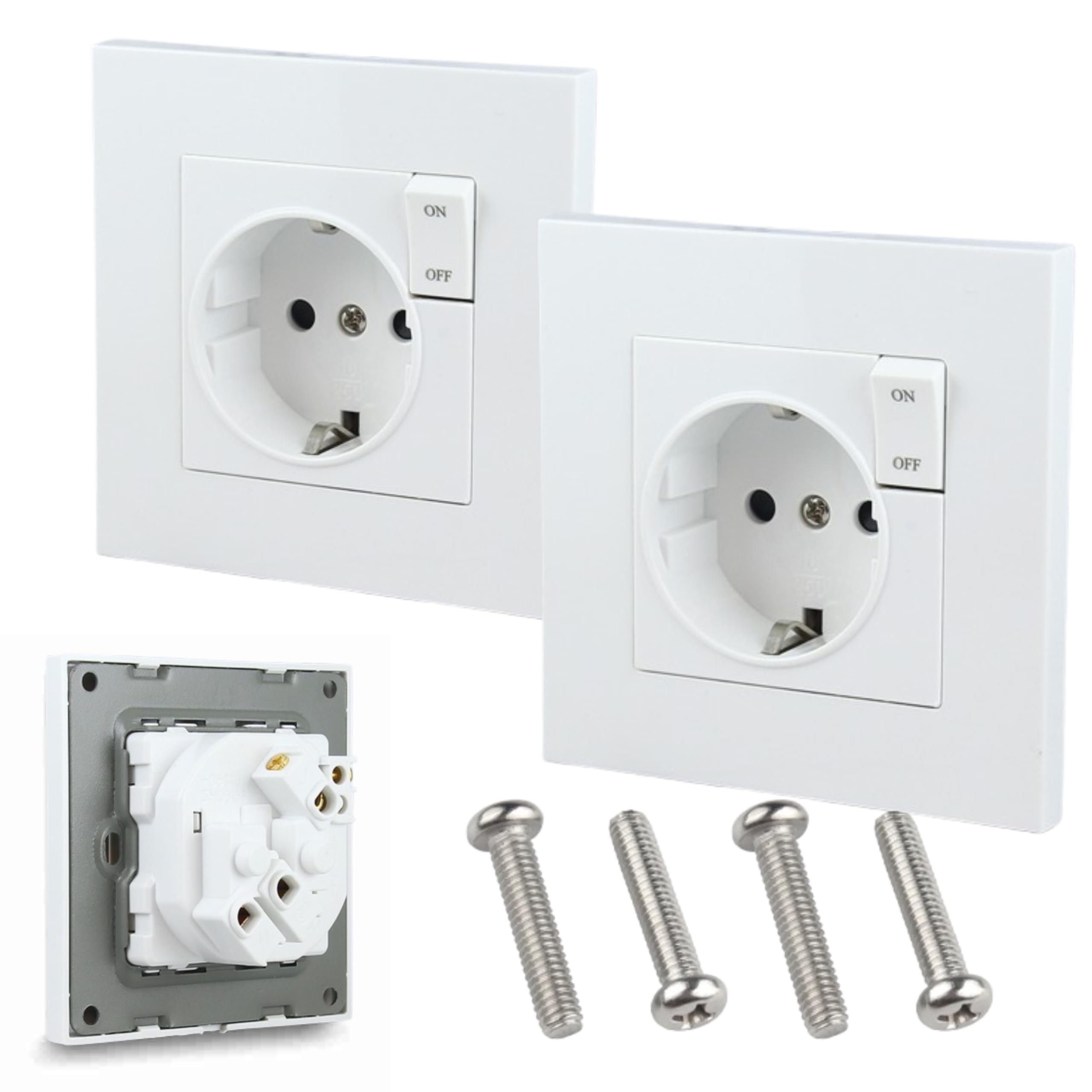 BAYON Enchufe con Interruptor de Pared (Pack de 2) - Controla tus Dispositivos y Ahorra Energía - Mecanismo Empotrable con Toma de Corriente Schuko