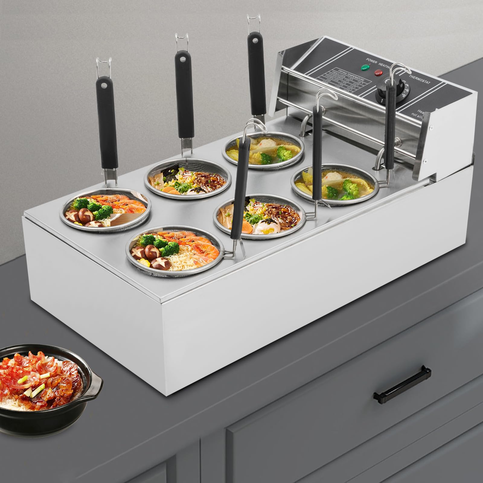 Macchina per pasta elettrica da 20 l, 2000 W, con 6 cestelli, temperatura regolabile 60 – 200 °C, per ristoranti e mense