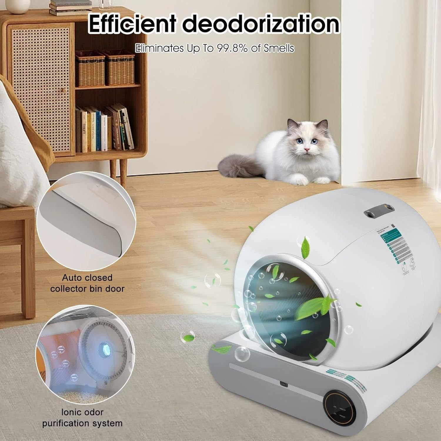 Arenero Autolimpiable para Gatos Caja De Arena For Gatos Autolimpiable De 65 L, Inodoro Automático Con Sensor Dual, Eliminador De Olores, Control Por Aplicación Y Monitor De Salud, Incluye Bolsas De B
