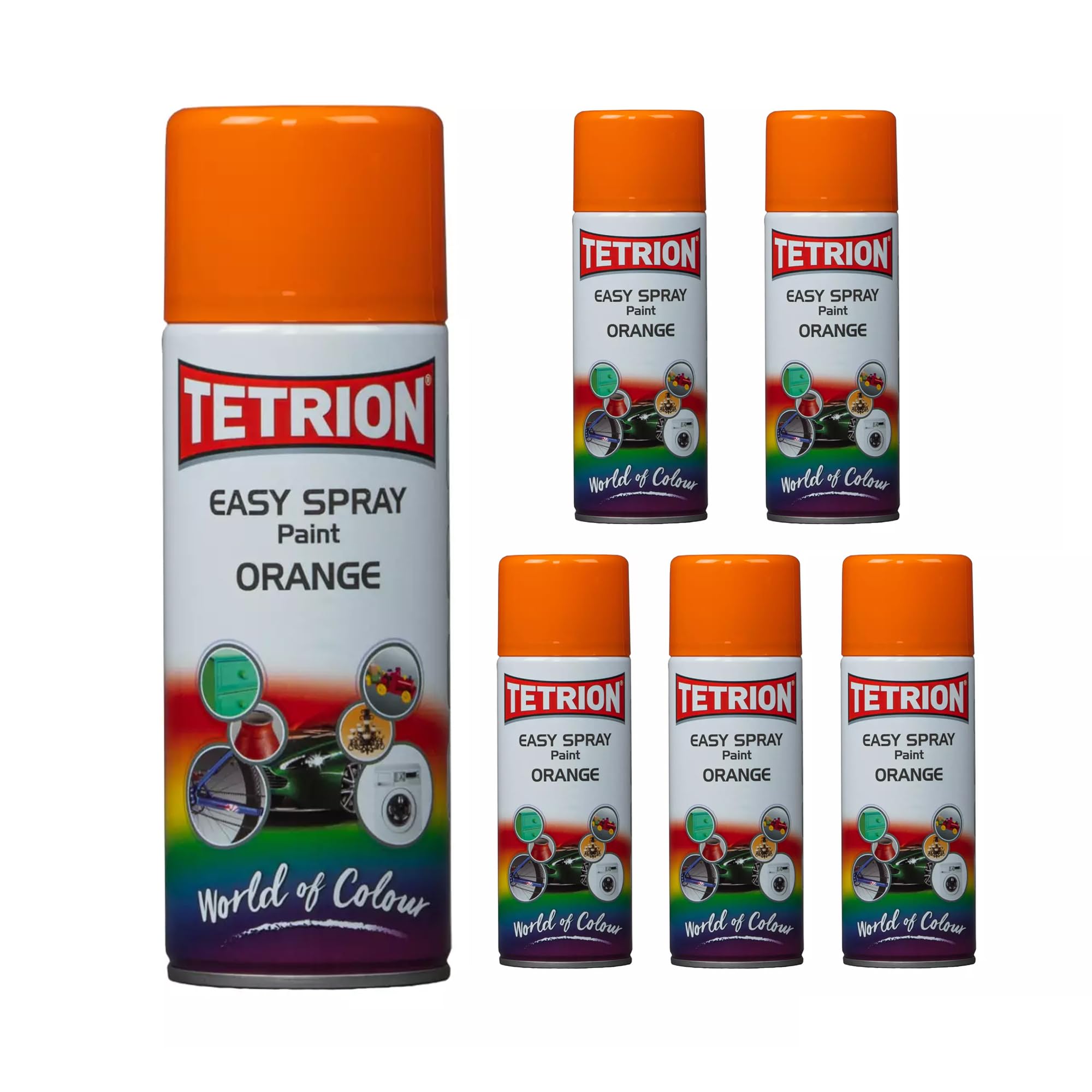 Tetrion Easy Spray Paint - Orange 13.5 oz (Pack of 6) – Multipurpose Fast-Drying Indoor &amp; Outdoor Paint for Metal, Wood, Plastic &amp; Ceramic, Bright Orange 400ml