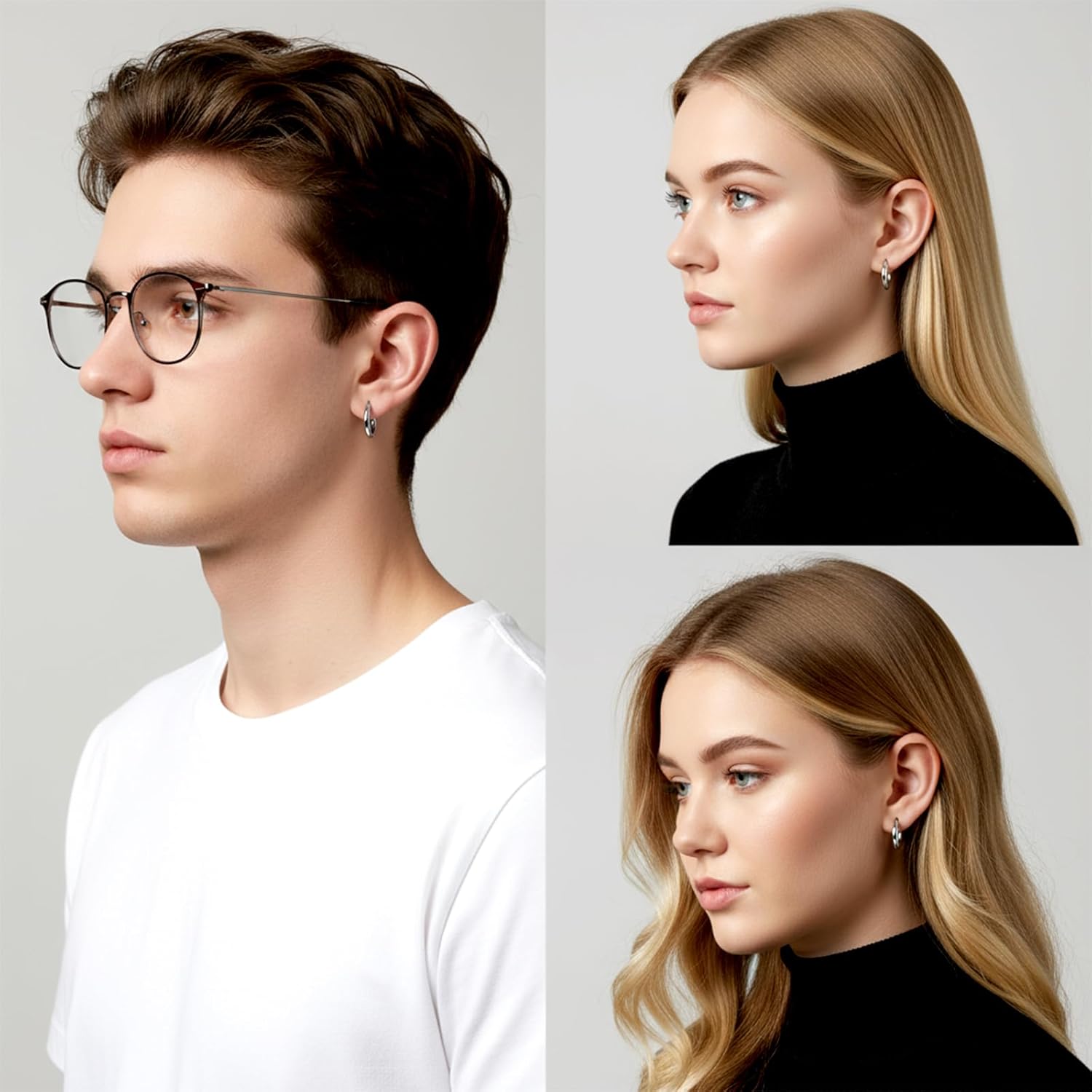 8 Pieces Fake Earrings for Women Men Silver Clip On Earrings Non-Piercing Stainless Steel Clip on Earring Unisex Hoop Ear Clips Gifts Set four Pairs Small Hoop Earring of Different Sizes - Image 3