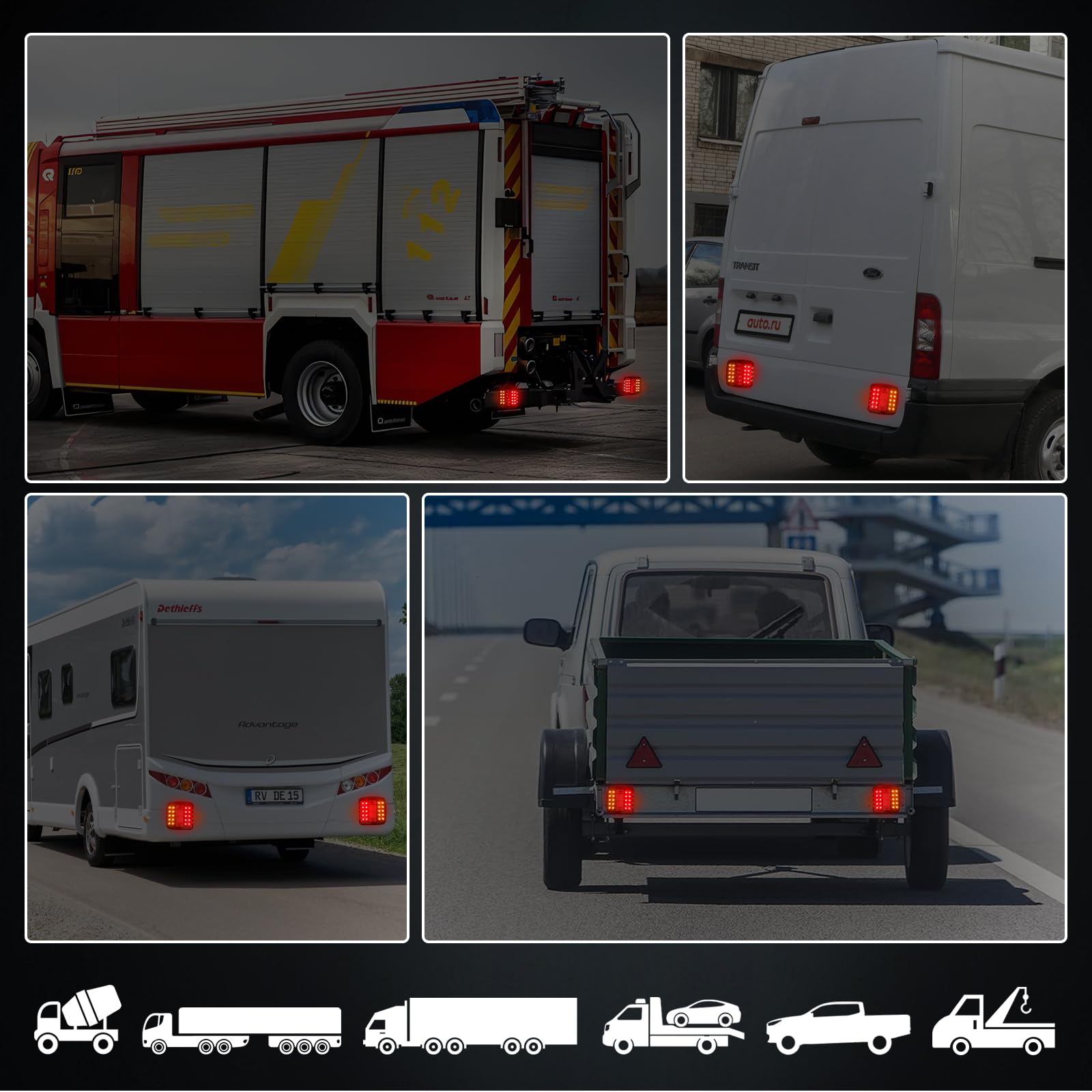 AOHEWEI magnetische draadloze LED aanhangerachterlichten set 12/24 V, kabelvrij waterdicht dynamische achterlichten met magneet ECE EMC goedgekeurd voor aanhangwagen, vrachtwagen, caravan