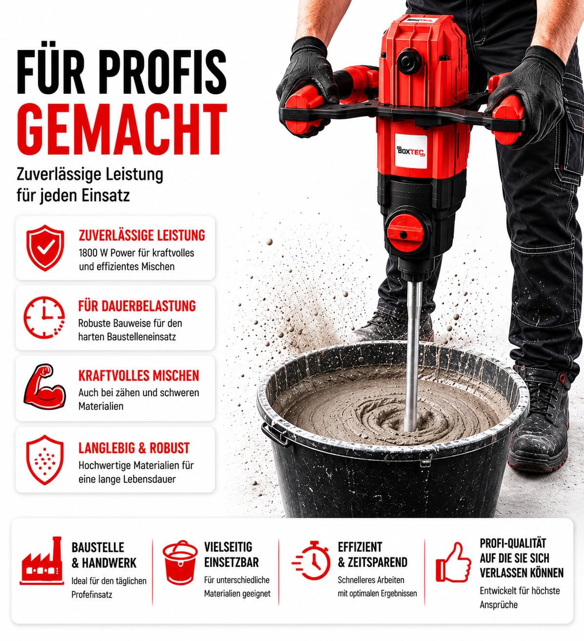 BOXTEC MXE 1800 W 2-Gang PROFI Rührwerk inkl. M14 Rührkorb