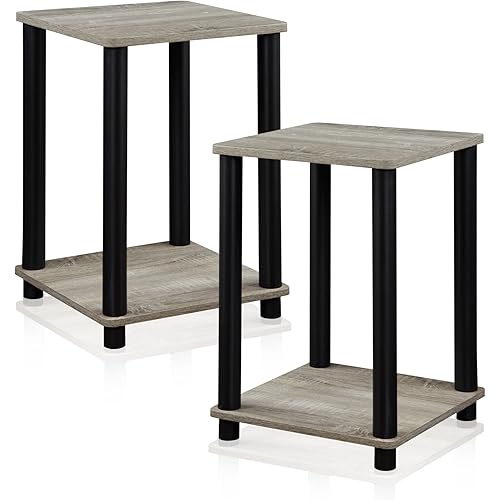 FURINNO Stylish End Table, French Oak Grey/Black,2-Pack (2-99800GYW)