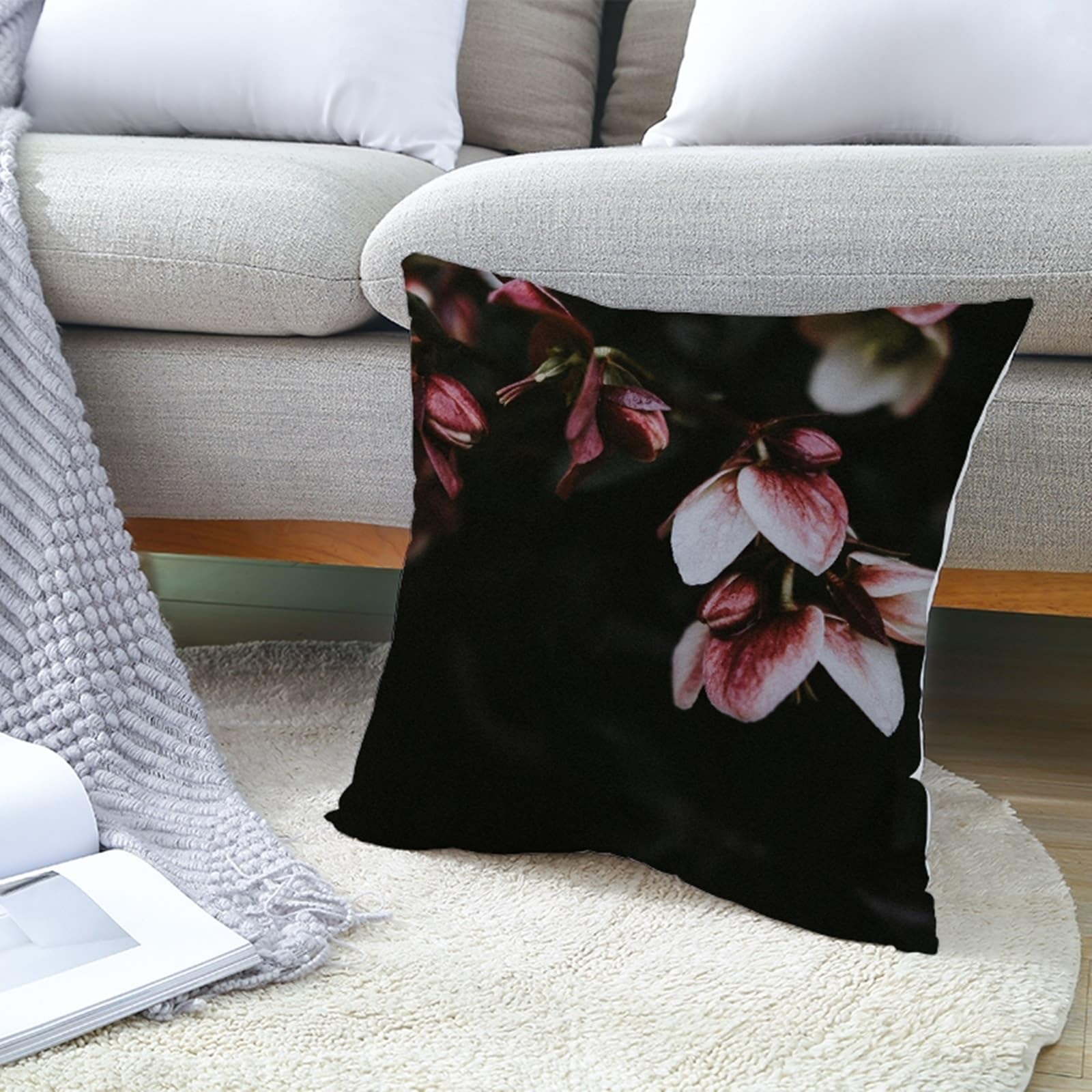 4 ozdobne poszewki na poduszki, frangipani i chińskie kwiaty, dekoracyjne, na sofę, do sypialni, różowo-beżowe, 50 x 50 cm, 4 sztuki